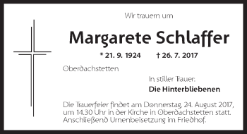 Traueranzeige von Margarete Schlaffer von Ansbach