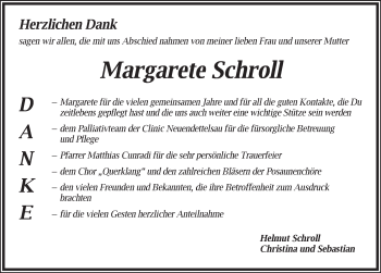 Traueranzeige von Margarete Schroll von Ansbach