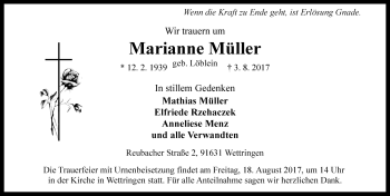 Traueranzeige von Marianne Müller von Rothenburg