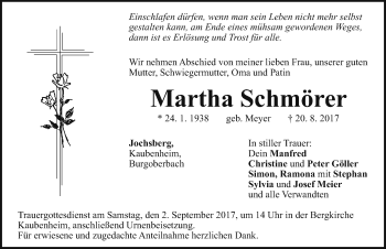 Traueranzeige von Martha Schmörer von Ansbach