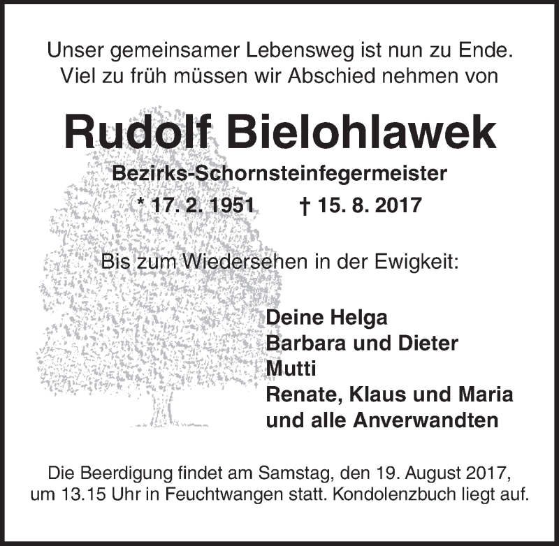  Traueranzeige für Rudolf Bielohlawek vom 18.08.2017 aus Dinkelsbühl/ Feuchtwangen