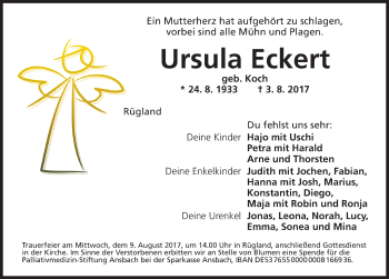 Traueranzeige von Ursula Eckert von Ansbach