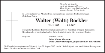 Traueranzeige von Walter Böckler von Ansbach