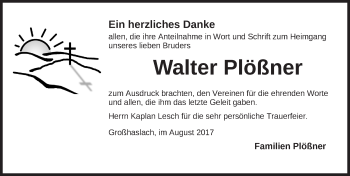 Traueranzeige von Walter Plößner von Ansbach