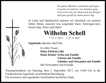 Traueranzeige von Wilhelm Schell von Neustadt/ Scheinfeld/ Uffenheim