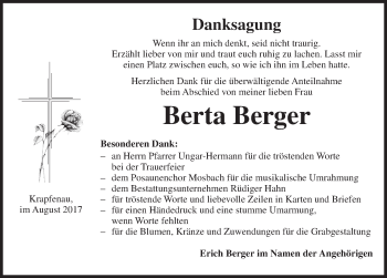 Traueranzeige von Berta Berger von Dinkelsbühl/ Feuchtwangen