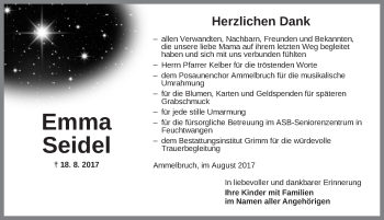 Traueranzeige von Emma Seidel von Dinkelsbühl/ Feuchtwangen