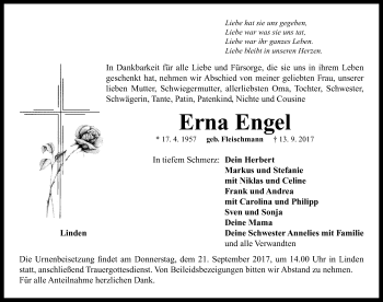 Traueranzeige von Erna Engel von Neustadt/ Scheinfeld/ Uffenheim