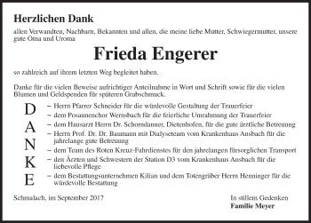 Traueranzeige von Frieda Engerer von Ansbach