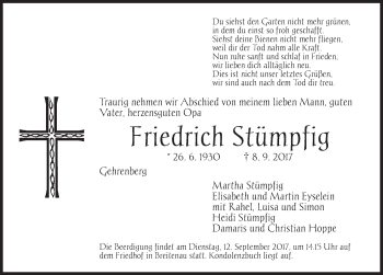 Traueranzeige von Friedrich Stümpfig von Dinkelsbühl/ Feuchtwangen