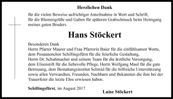 Traueranzeige von Hans Stöckert von Rothenburg