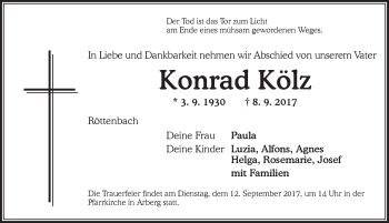 Traueranzeige von Konrad Kölz von Dinkelsbühl/ Feuchtwangen