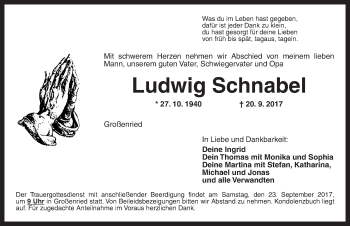 Traueranzeige von Ludwig Schnabel von Dinkelsbühl/ Feuchtwangen