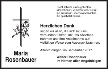 Traueranzeige von Maria Rosenbauer von Dinkelsbühl/ Feuchtwangen