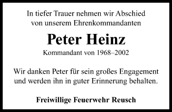 Traueranzeige von Peter Heinz von Neustadt/ Scheinfeld/ Uffenheim