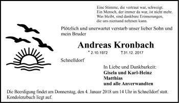 Traueranzeige von Andreas Kronbach von Dinkelsbuhl/ Feuchtwangen