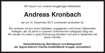 Traueranzeige von Andreas Kronbach von Dinkelsbuhl/ Feuchtwangen