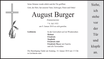 Traueranzeige von August Burger von Dinkelsbühl/ Feuchtwangen