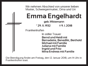 Traueranzeige von Emma Engelhardt von Dinkelsbuhl/ Feuchtwangen