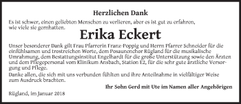 Traueranzeige von Erika Eckert von Ansbach