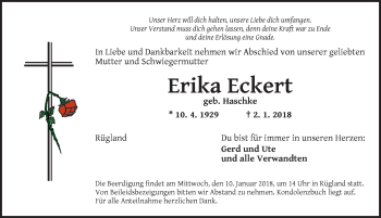 Traueranzeige von Erika Eckert von Ansbach