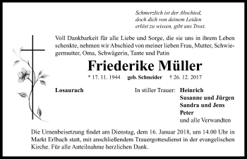 Traueranzeige von Friedericke Müller von Neustadt/ Scheinfeld/ Uffenheim