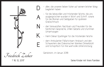 Traueranzeige von Friedrich Zieher von Dinkelsbühl/ Feuchtwangen