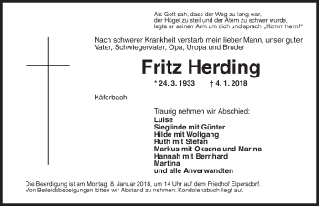 Traueranzeige von Fritz Herding von Ansbach