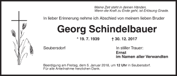 Traueranzeige von Georg Schindelbauer von Ansbach