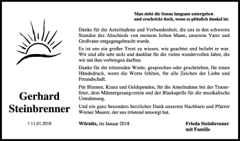 Traueranzeige von Gerhard Steinbrenner von Fränkische Landeszeitung