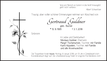 Traueranzeige von Gertraud Guldner von Dinkelsbühl/ Feuchtwangen