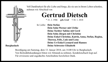 Traueranzeige von Gertrud Dietsch von Neustadt/ Scheinfeld/ Uffenheim