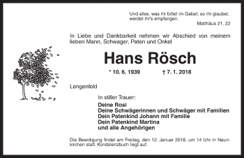 Traueranzeige von Hans Rösch von Ansbach