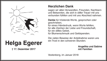 Traueranzeige von Helga Egerer von Ansbach