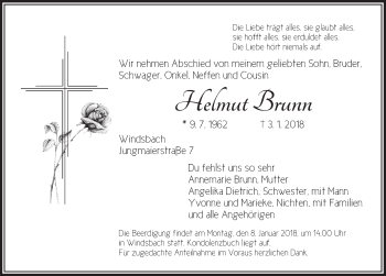 Traueranzeige von Helmut Brunn von Ansbach