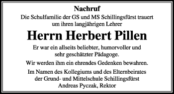 Traueranzeige von Herbert Pillen von Rothenburg