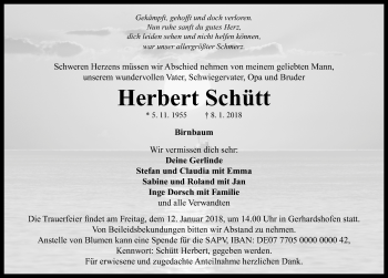 Traueranzeige von Herbert Schütt von Neustadt/ Scheinfeld/ Uffenheim