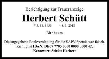 Traueranzeige von Herbert Schütt von Neustadt/ Scheinfeld/ Uffenheim