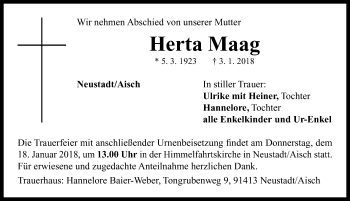 Traueranzeige von Herta Maag von Neustadt/ Scheinfeld/ Uffenheim