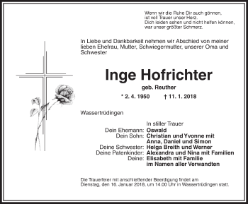 Traueranzeige von Inge Hofrichter von Dinkelsbühl/ Feuchtwangen