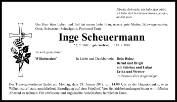 Traueranzeige von Inge Scheuermann von Neustadt/ Scheinfeld/ Uffenheim