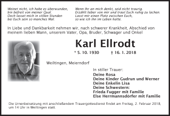 Traueranzeige von Karl Ellrodt von Dinkelsbuhl/ Feuchtwangen