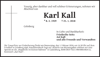 Traueranzeige von Karl Kall von Ansbach