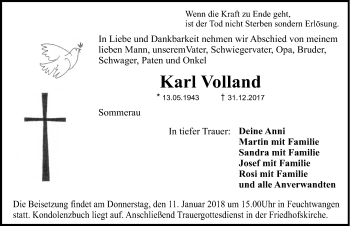 Traueranzeige von Karl Volland von Dinkelsbühl/ Feuchtwangen