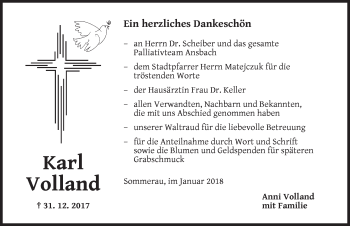 Traueranzeige von Karl Volland von Dinkelsbuhl/ Feuchtwangen