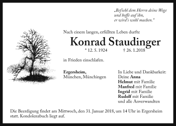 Traueranzeige von Konrad Staudinger von Neustadt/ Scheinfeld/ Uffenheim