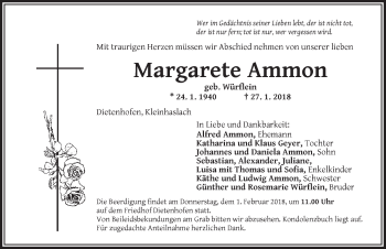 Traueranzeige von Margarete Ammon von Ansbach