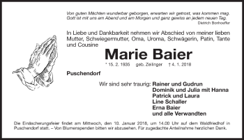 Traueranzeige von Marie Baier von Neustadt/ Scheinfeld/ Uffenheim