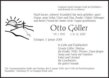 Traueranzeige von Otto Göller von Ansbach