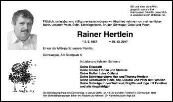 Traueranzeige von Rainer Hertlein von Rothenburg